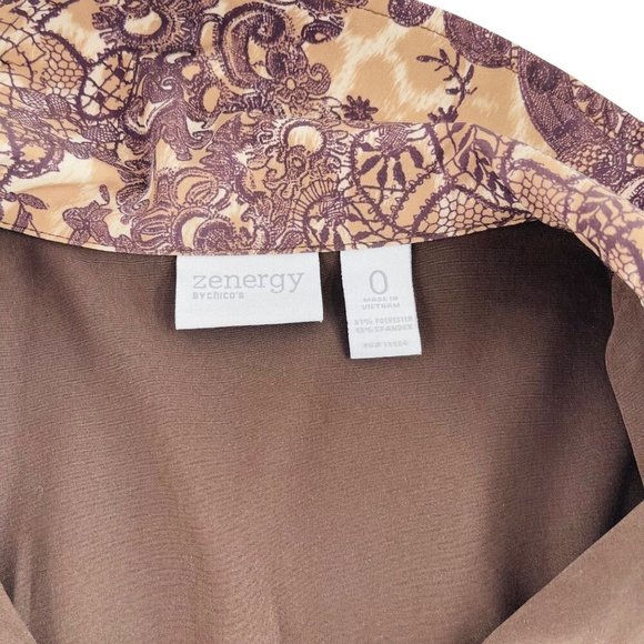 Zenergy By Chicos Brown & Beige Floral Jacket Size 0 - Picture 2 of 5